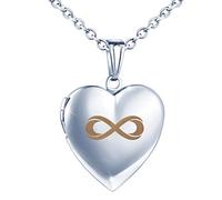 MicLee Photo médaillon, Collier femme fille, Pendentif en acier inoxydable, Gravé avec le symbole infini, argent, Cadeau commémoratif pour Fête des mères, Anniversaire et Noël