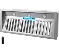 Micmi Grille d'aération intégrée de 121,9 cm en acier inoxydable de 600 CFM avec contrôle à bouton-poussoir, hotte d'aération conduite, filtres à déflecteur, ventilateur d'échappement à 4 vitesses