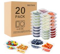 MICNOI Lot de 20 boîtes à goûter pour enfants, conteneurs à condiments jetables à 2 compartiments avec couvercles, mini boîte à sauce « On the Go » pour adultes