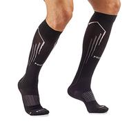 MICO CHAUSETTESS de Course À PIED Longue, en Nylon + Fibre LYCRA, COMPRESSION OXI-JET (+ oxygène + récupération + énergie) 100% Fabriquée en Italie, Pour Homme et Femme (L (41-43), NOIR/GRISE)