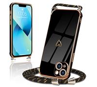 Micoden Coque pour iPhone 13 avec Collier Réglable Coque iPhone 13 Silicone avec Motif Coeur d'amour Mignon Etui Housse Antichoc avec Cordon Tour de Cou Lanière en Corde pour iPhone 13 (Noir)