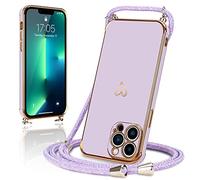 Micoden Coque pour iPhone 13 Pro avec Collier Réglable Coque iPhone 13 Pro Silicone avec Motif Coeur d'amour Mignon Etui Housse avec Cordon Tour de Cou Lanière en Corde pour iPhone 13 Pro (Violet)