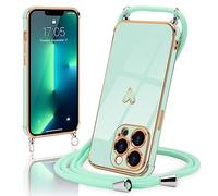 Micoden Coque pour iPhone 13 Pro avec Collier Réglable, Silicone avec Motif Cœur d'amour Mignon, Etui Housse avec Cordon Tour de Cou Lanière en Corde pour iPhone 13 Pro (Vert)