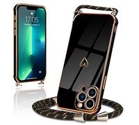 Micoden Coque pour iPhone 13 Pro Max avec Collier Réglable avec Motif Coeur d'amour Mignon Etui Housse avec Cordon Tour de Cou Lanière en Corde pour iPhone 13 Pro Max (Noir)
