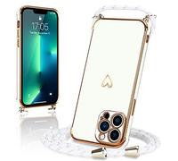 Micoden Coque pour iPhone 13 Pro Max avec Collier Réglable, Motif Cœur d'amour Mignon, Etui Housse avec Cordon Tour de Cou Lanière en Corde, Blanc
