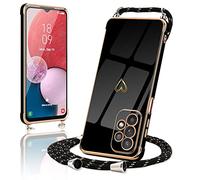 Micoden Coque pour Samsung Galaxy A13 4G Silicone avec Collier avec Motif Coeur d'amour Mignon Etui Housse avec Cordon Tour de Cou Lanière en Corde pour Samsung Galaxy A13 4G(Noir)