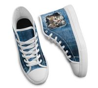 Micoklinlin Baskets montantes unisexes en toile - Chaussures de skate légères et antidérapantes et confortables - Chaussures de sport décontractées, Joli chat., 43 EU