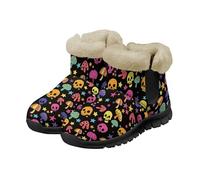 Micoklinlin Bottes de neige pour homme et femme - Légères - Unisexe - Chaudes - En peluche - Bottes de marche, Éléments d'Halloween imprimés noirs, 47 EU