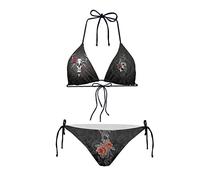 Micoklinlin Ensemble bikini femme taille haute gothique rose bikini fille micro bikini sexy extrême triangle bikini haut string deux pièces maillot de bain ensemble, Mèche rouge rose, S