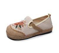 Micoklinlin Espadrilles Mocassins pour femme Chaussures plates brodées Style ethnique Casual Baskets confortables Bout rond Chaussures, beige, 37 EU