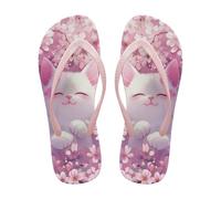 Micoklinlin Tongs pour femme - Peinture artistique - Sandales de plage confortables - Sandales d'été pour femme - Pantoufles de plage - 35-40, Chat mignon rose fleur, 38 EU