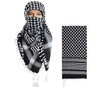 Micoop Grande écharpe Shemagh de qualité supérieure - Style militaire arabe - 122 x 122 cm, noir/blanc, average size