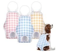 MICOOYO Combinaison hygiénique pour Chien - Couches réutilisables pour Chiens Femelles pour Chiots, Pantalon Lavable avec Bretelles réglables (Carreaux, Taille S)
