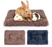 MICOOYO Lot de 2 Tapis de lit en Polaire Moelleuse pour Petit Animal de Compagnie, Lapin, Cochon d'Inde, écureuil, Hamster (Gris, Marron, 49 x 32 cm)