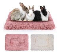 MICOOYO Lot de 2 Tapis de lit en Polaire Moelleuse pour Petit Animal, pour Lapin, Cochon d'Inde, écureuil, Hamster (Rose, Blanc, 49 x 32 cm)