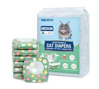MICOOYO Lot de 24 Couches pour Chiens Femelles, Couches pour Chats Super Absorbantes avec Trous en Mousse Réglables, Pantalons de Couches Jetables pour Chiens Femelles en Chaleur (M,Fleur Verte)
