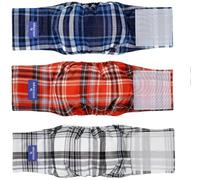 MICOOYO Lot de 3 Couches réutilisables pour Chien mâle | Bandes ventrales lavables pour Chiens | Couches Super absorbantes et durables pour Grand Chien (Rouge, Bleu et Gris, Taille L)