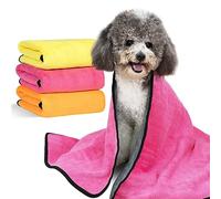 MICOOYO Lot de 3 serviettes de toilettage super absorbantes pour chien, séchage rapide pour chiot, chat (jaune, rose, orange, taille M)