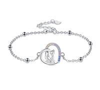 Micory Bracelet Sœur Argent Sterling 925 Double Chaînes avec Boules et Zircones Réglable Coeur Pendentif D'amitié Bijoux Anniversaire Cadeau Mère Femmes Filles