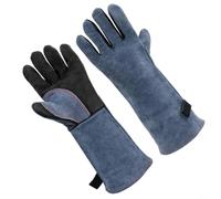 Micpointik Paire de gants de soudeur longs en cuir de vachette 1,3 mm pour une forte isolation contre la chaleur et les étincelles pour électricien, serrurier, barbecue, four 40 x 14,5 cm