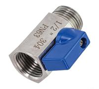 Micpointik Pour mini vanne sphérique 1/2" en acier inoxydable 304 avec double joint, quart de tour manuel pour eau, huile, gaz, argent/bleu, filetage intérieur x filetage extérieur, vanne d'arrêt