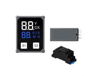 Micpointik Relais temporel H3Y-2/H3Y-4 réglable 0,1s-99h avec double écran LCD et retard d'allumage pour automatisation industrielle 8/14 broches ACDC24-220V (H3Y-4 with base)