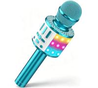 MicQutr Micro Karaoké Bluetooth sans Fil avec Effets Lumineux Disco, Enceinte Portable Intégrée pour Enfants Garçons Filles Adultes, Idée Cadeau Anniversaire Noël Fête KTV Soirée Maison (Bleu lac)