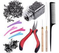 Micro Anneau Extension Avec 500 Pièces Noir Micro Anneau 1 Pièces Pince Pour Extension 2 Pièces Aiguille Pour Extension 4 Pièces Pinces Cheveux 1 Pièces Peigne Et Mini Elastiques