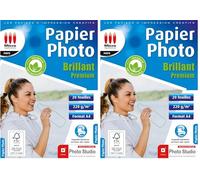 Micro Application - Papier Photo Brillant Premium - 220 g/m² - 20 feuilles - Format A4-100% recyclable - Sans polyéthylène - Emballage Zéro plastique (Lot de 2)