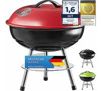 Micro BBQ bouilloire gril compact de voyage gril à charbon de bois gril de table acier inoxydable émaillé 40cm (Rouge)