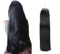 Micro boucle Extensions de cheveux Noir Doux Soyeux Lisse Vrais Cheveux Micro Anneau Extensions de Cheveux Humains Ligne de Poisson Micro Perle Extension de Cheveux 50G 100 Brins,18inch