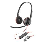 Micro-casque filaire Poly Blackwire 3220 - Microphone antibruit - Conception binaurale - Connexion à un PC/Mac via USB-C ou USB-A - Fonctionne avec Teams, Zoom