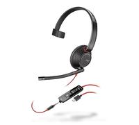 Micro-casque filaire Poly Blackwire 5210 (Plantronics) - Perche microphone antibruit flexible - Design monaural - Connexion à un PC/Mac, téléphone portable via USB-C, USB-A ou prise Jack 3,5 mm