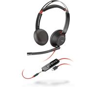 Micro-casque filaire Poly Blackwire 5220 ¿ Perche microphone antibruit flexible ¿ Conception ergonomique ¿ Connexion à un PC/Mac, téléphone portable via USB-C, USB-A ou prise Jack 3,5 mm