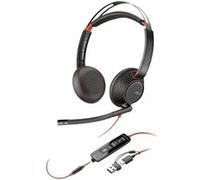 Micro-casque filaire Poly Blackwire 5220 stéréo Noir USB-C + connexion 3,5 mm + adaptateur USB-C et USB-A
