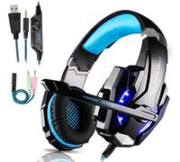 Micro Casque Gaming Ps4, Casque Gaming Switch Avec Micro Anti Bruit Casque Gamer Xbox One Filaire Led Lampe Stéréo Bass Microphone Réglable Avec Micro 3.5mm Jack Pour Pc/Mac/Ordinateur/Laptop (Bleu)