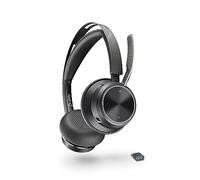 Micro-casque sans fil Poly Voyager Focus 2 UC avec microphone (Plantronics) - Annulation active du bruit (ANC) - Connexion à un PC/Mac/Téléphone portable via Bluetooth - Fonctionne avec Teams, Zoom