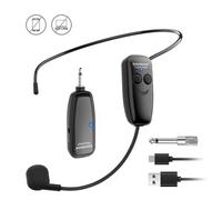 Micro-casque sans fil UHF, portée 50 m, double recharge USB, idéal pour cours, scène, coaching sportif.