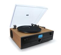 Mooov 477365 Micro-chaîne HiFi avec Radio, Lecteur CD et Platine Vinyle 33, 45, 78 Tours Stéréo Bluetooth - Haut-Parleur Intégrés - Effet Bois