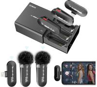 Micro Cravate Iphone, P2Sl¿Certifié Mfi¿ Mic Lavalier 2.4Ghz Avec Boîtier De Charge Plug&Play Pour Iphone Ipad Recording Youtube Vlog Conférence, Microphone-Cravate-Sans-Fil-Iphone