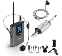 Micro-cravate/micro-casque UHF sans fil avec émetteur de poche et mini récepteur rechargeable - Sortie 6,35 mm - Pour les performances en direct, support de téléphone