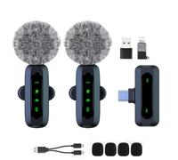 Micro Cravate Sans Fil iPhone, 2 Micros pour Téléphone, Android, Vidéo | Plug & Play, Réduction de Bruit, Portée 30 m, Mini Micro Compatible iPhone/Android/PC