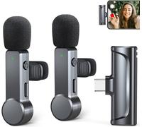 Micro Cravate Sans Fil Pour Android/Usb C/Type C,Plug & Play, 2Pcs Mini Micro Sans Fil Avec Suppression Du Bruit/Muet,Wireless Lavalier Microphone Pour Youtube, Tiktok, Vlog,Facebook,Intervi[X1794]