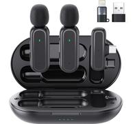 Micro Cravate sans Fil pour iPhone/Android/iPad - 2-Pack Microphone Lavalier avec Boîtier de Charge 42H, Réduction du Bruit, 65ft Portée - pour Youtube, TikTok, Vlog, Enregistrement vidéo