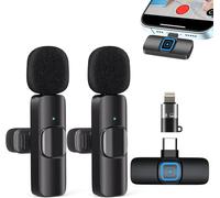 Micro Cravate sans Fil pour iPhone/iOS/Android, Micro Cravate Portable Plug & Play réduction du Bruit pour Youtube, Facebook, Twitter, Tiktok Video et La Diffusion en Direct(Adaptateur Inclus) Noir