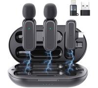 Micro Cravate sans Fil pour iPhone, iPad, Android, Lot de 2 Mini Micro Cravate avec Boîtier de Charge 42H, Réduction du Bruit, USB-C