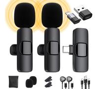 Micro Cravate sans Fil pour iPhone/iPad/Téléphone Android/Ordinateur Portable, IUMAKEVP Plug-Play Microphone à Clipser Revers avec Réduction du Bruit pour Enregistrement Vidéo/Vapeur en Direct(2 Mics)