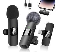 Micro Cravate sans Fil pour iPhone/iPad/Téléphone Android/Ordinateur Portable, Micro Cravate, Plug-Play Microphone à Clipser Revers avec Réduction du Bruit pour Enregistrement Vidéo/Vapeur en Direct