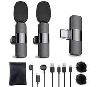 Micro Cravate sans Fil pour Smartphone USB C, Mini Micro Android Telephone Portable, Wireless Lavalier Microphone pour Vlogging, Vidéo, Podcast, Interview, TikTok ,Enregistrement Youtube - 2 Mic
