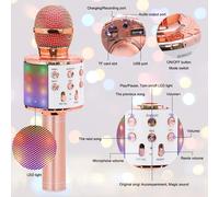 micro d'or Microphone karaoké sans fil, Bluetooth, pour la maison, lecteur de musique, chant